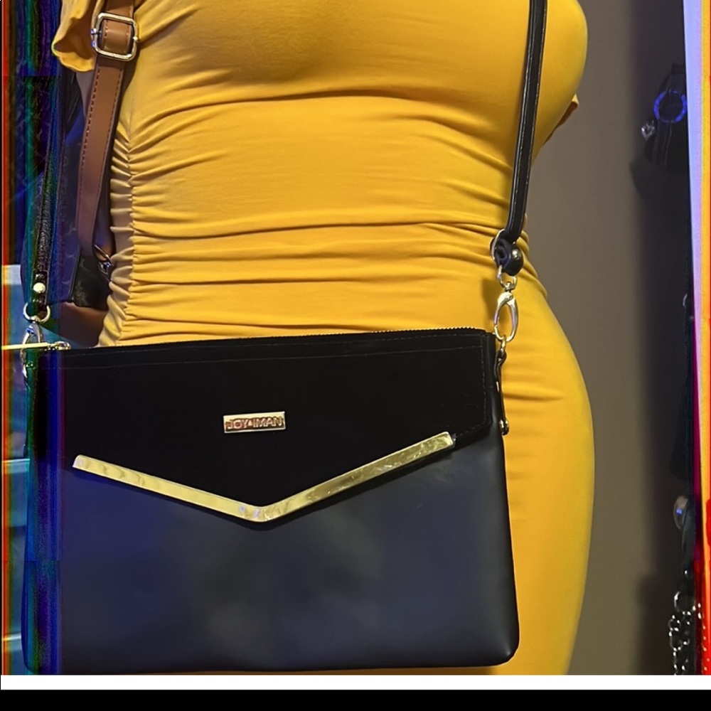 New JOY and IMAN Couture Leather Satchel and Clutch with Velvet Detail Black - Picture 6 of 6